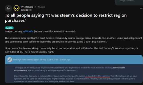 Steam官方确认：限制《地狱潜者2》上架国家是索尼决定