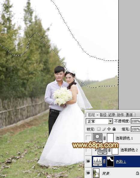 Photoshop为泛白的顺林婚片增加柔美的霞光效果教程