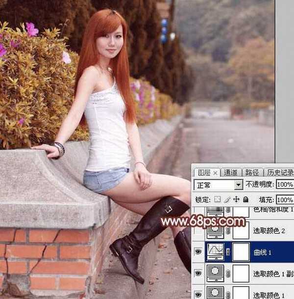 Photoshop将景区的美女调制出唯美的阳光暖色